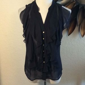 Navy Blue Ruffled Blouse by Cache Small